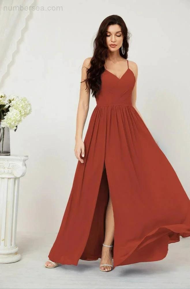 ZapDress Neck Bridesmaid Dresses Chiffon Long Spaghetti A-line Formal Prom Gown for Wedding Party Evening 2801 (ZD16961)
