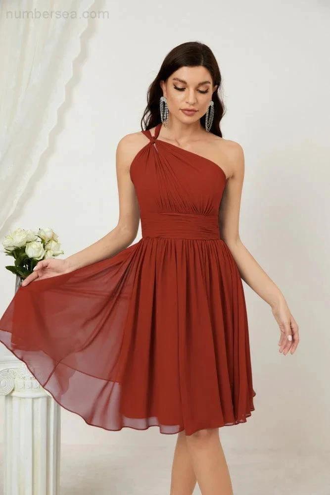 ZapDress Women Chiffon Short One Shoulder Bridesmaid Dress Formal Dresses for Party Homecoming 2804 (ZD16948)