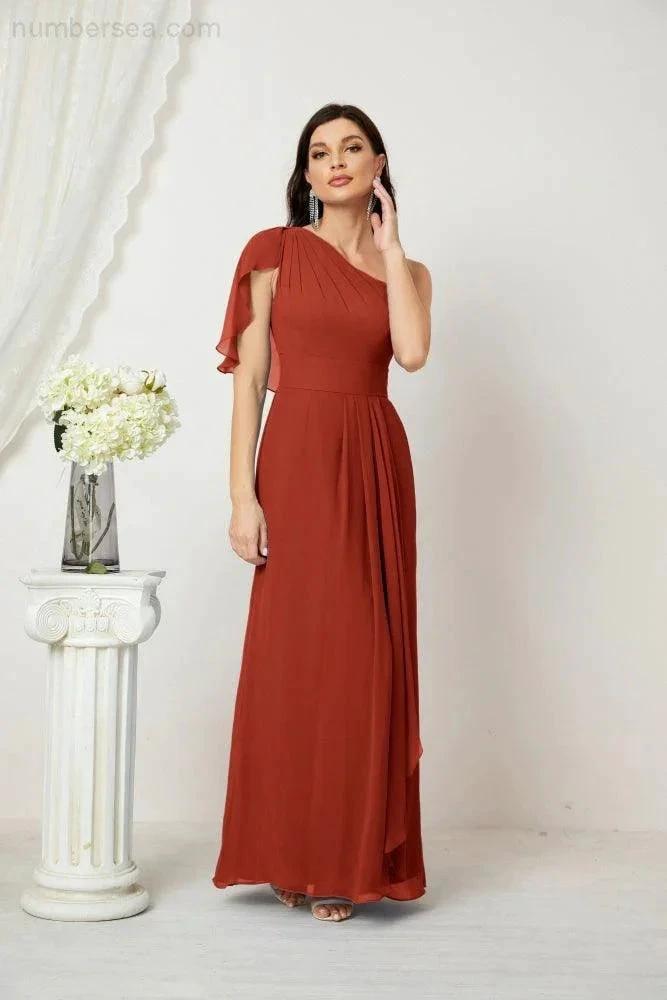 ZapDress Chiffon Ruffled One Shoulder Long Bridesmaid Dresses A-line Formal Evening Gown Side Split 2809 (ZD17049)