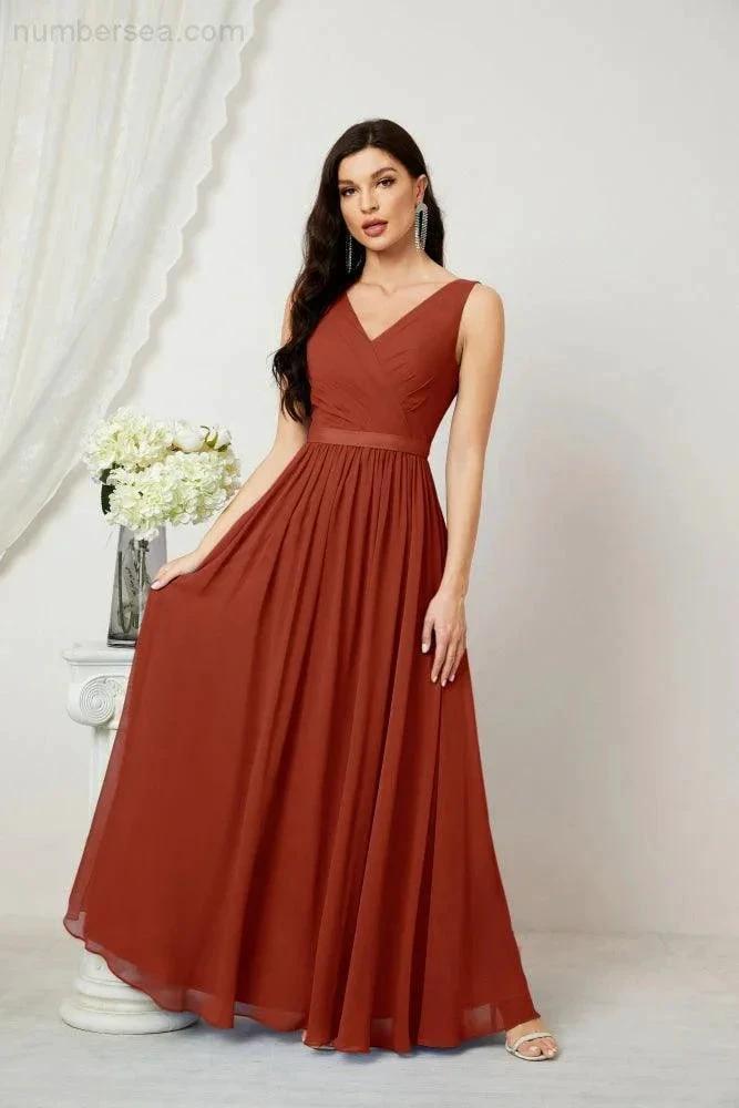 Women's Chiffon Long Bridesmaid Dresses A line Sleeveless Formal Prom Gown for Evening Party Homecoming Dresses 2808 (ZD16947)