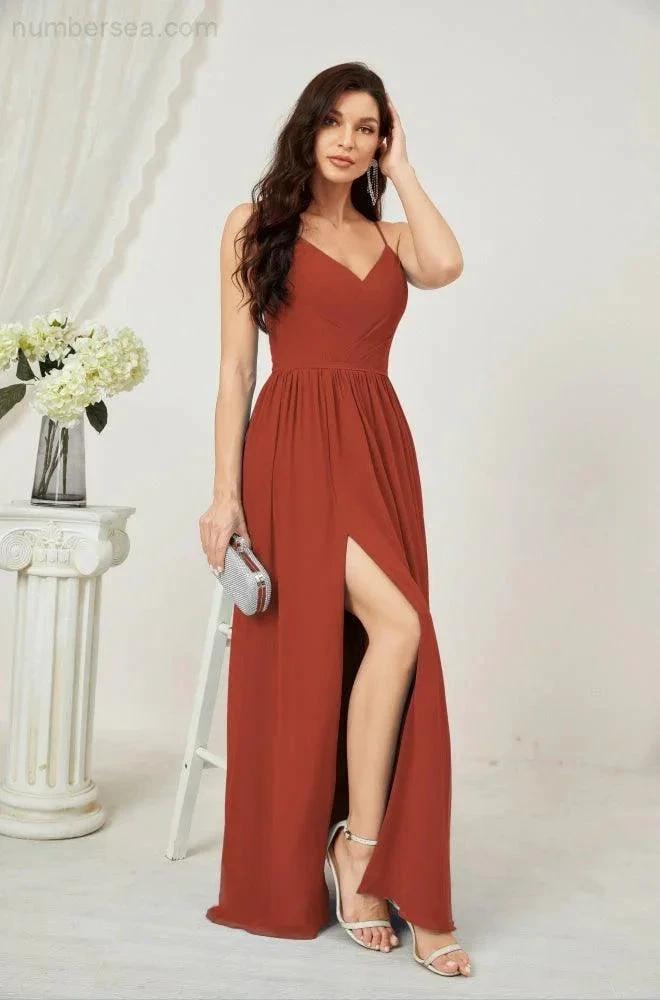 ZapDress Neck Bridesmaid Dresses Chiffon Long Spaghetti A-line Formal Prom Gown for Wedding Party Evening 2801 (ZD16961)
