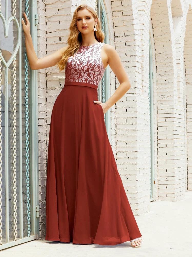 Lace Bridesmaid Dress Floor Length Evening Gowns with Pockets 28017 by numbersea