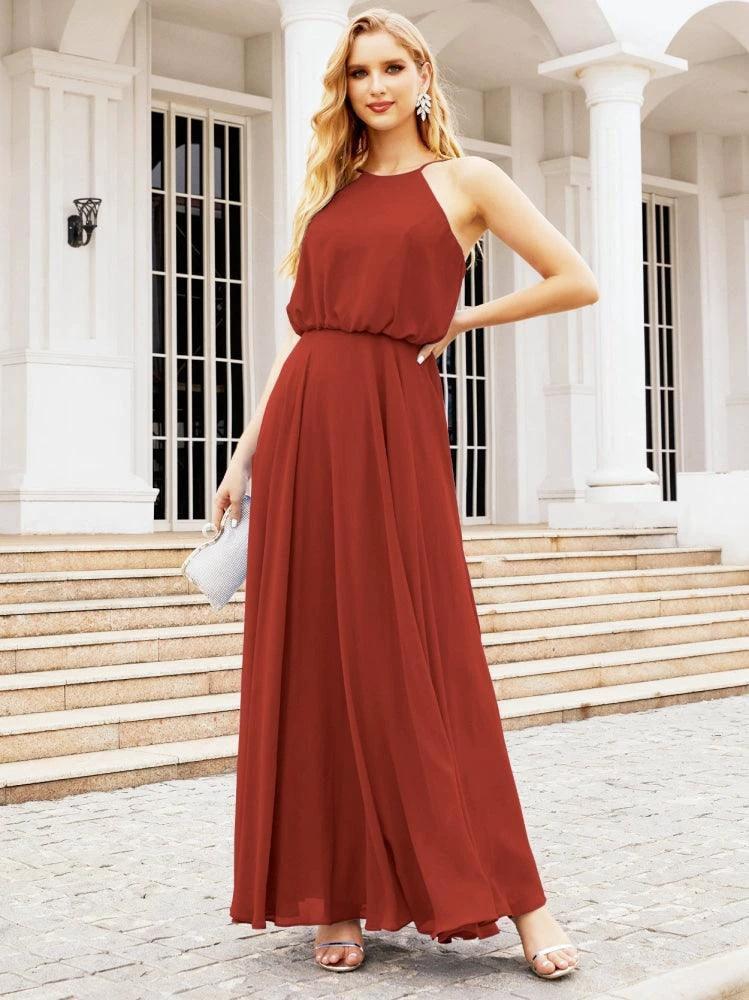 Numbersea Halter Long Bridesmaid Dresses Formal A line Juniors Dress 28029 by numbersea