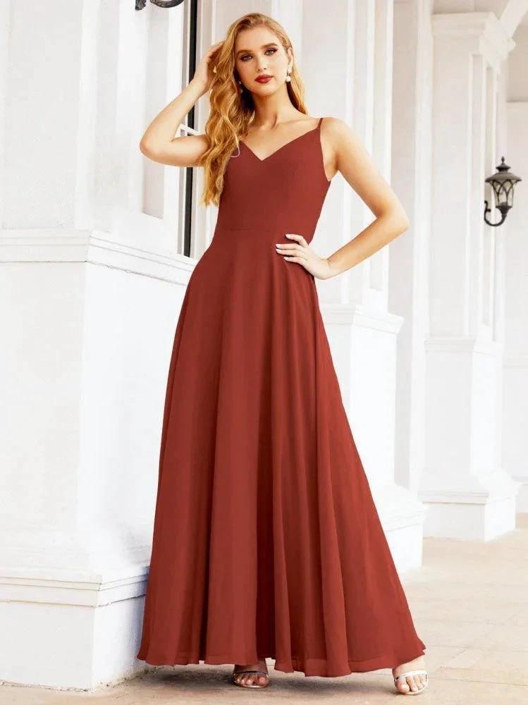 Numbersea Spaghetti Strap Bridesmaid Dresses V Neck Butterfly Back Fromal Evening Party Prom Gown 28036 by numbersea