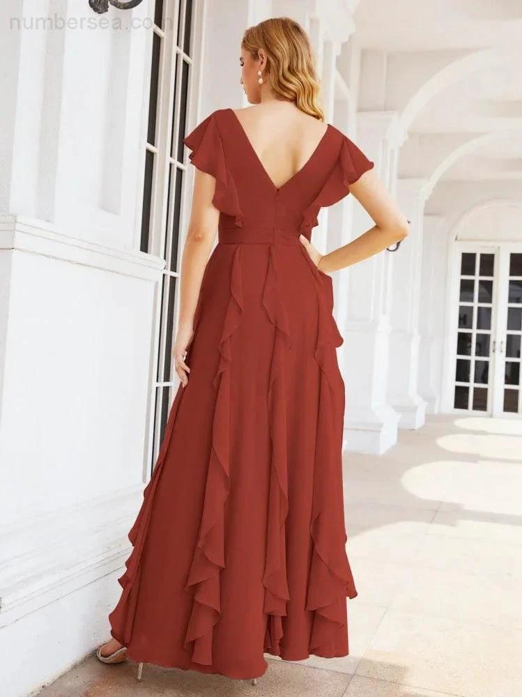 Ruffled Bridesmaid Dresses with Sleeves Long Formal Party Dress 28041 (ZD17030)