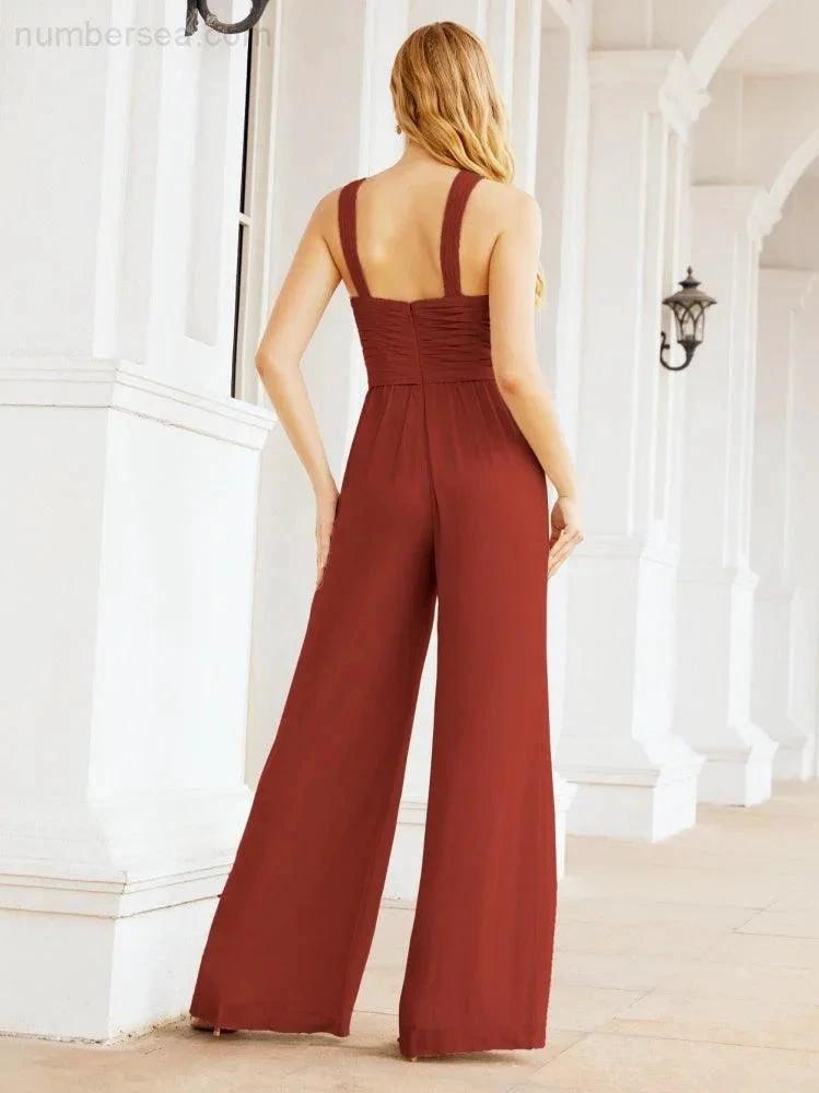 ZapDress Crisscross Neck Jumpsuit Formal Evening Dress Long Bridesmaid Dresses Bell-bottomed Pants 28033 (ZD17024)