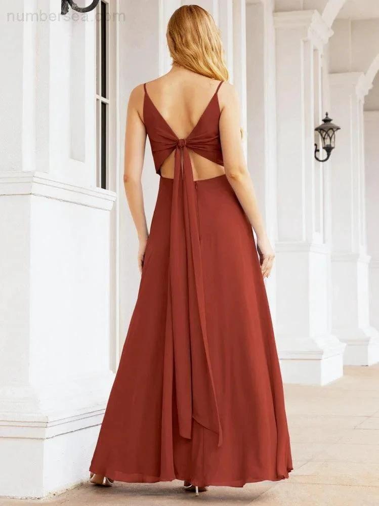 ZapDress Spaghetti Strap Bridesmaid Dresses V Neck Butterfly Back Fromal Evening Party Prom Gown 28036 (ZD17001)