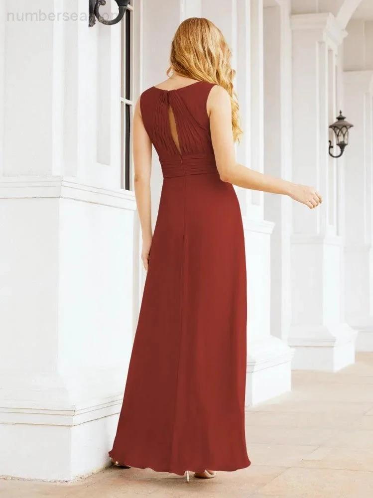 Formal Prom Gown Elegant V-Neck Sleeveless Bridesmaid Dresses for Wedding Party 28037 (ZD17021)