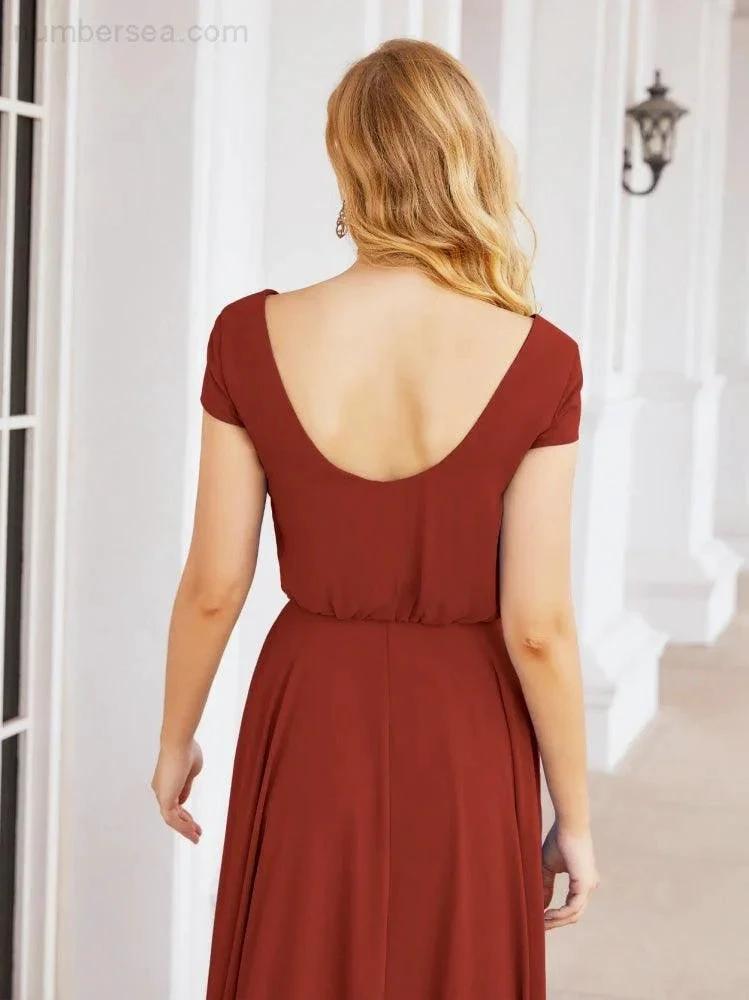 ZapDress V-Neck Bridesmaid Dresses Long Cap Sleeves Prom Evening Formal Gowns 28071 (ZD17047)