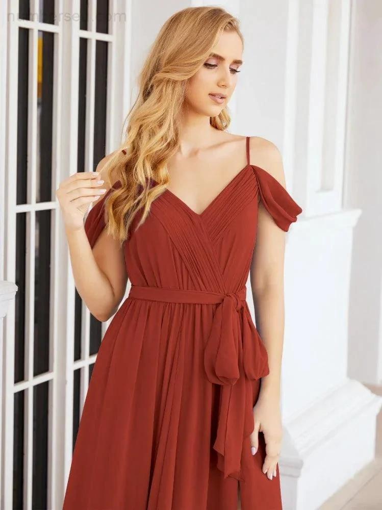 ZapDress Off The Shoulder Chiffon Bridesmaid Dress Long Formal Graduation Gown with Cowl Back 28069 (ZD17004)