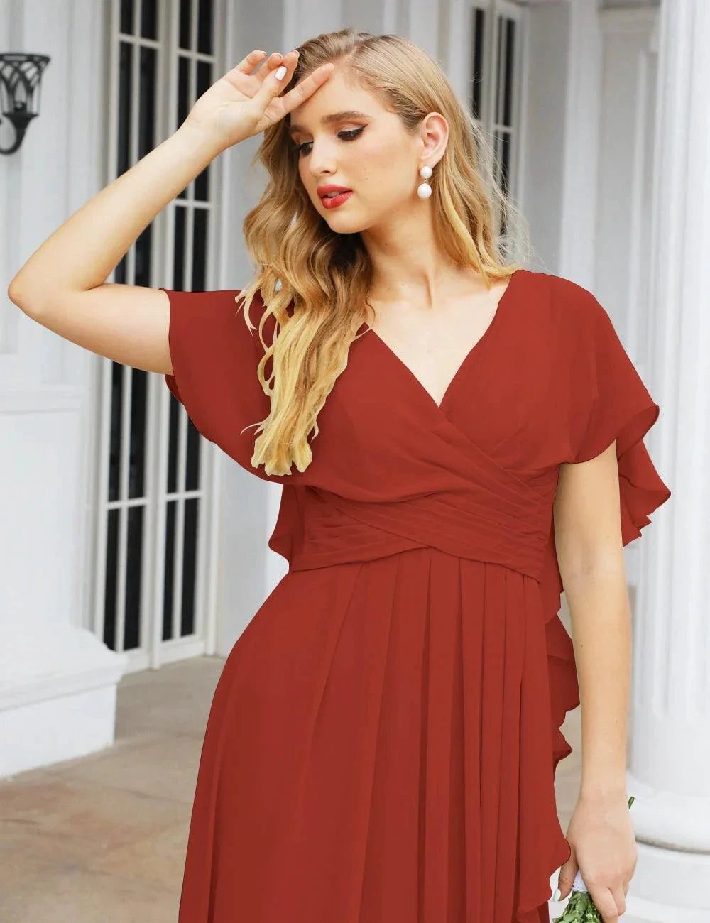 ZapDress Chiffon Bridesmaid Dresses Long Formal Evening Prom Mother of The Bride Dress with Flutter Sleeve (ZD17054)