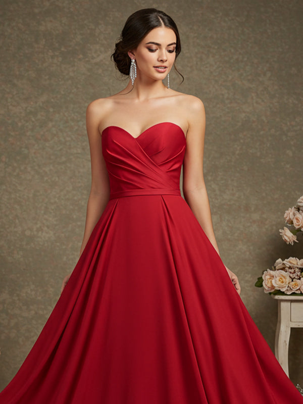 Elegant Formal Red Maxi Prom Dress Strapless Evening Gown - View 2 | FashionDia