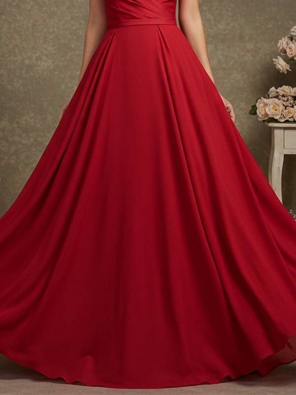 Elegant Formal Red Maxi Prom Dress Strapless Evening Gown - View 3 | FashionDia