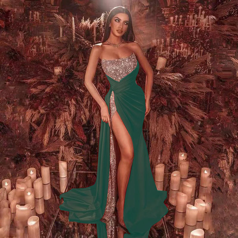 High Slit Floral Sequin Prom Dress - View 3 | VelvetHem