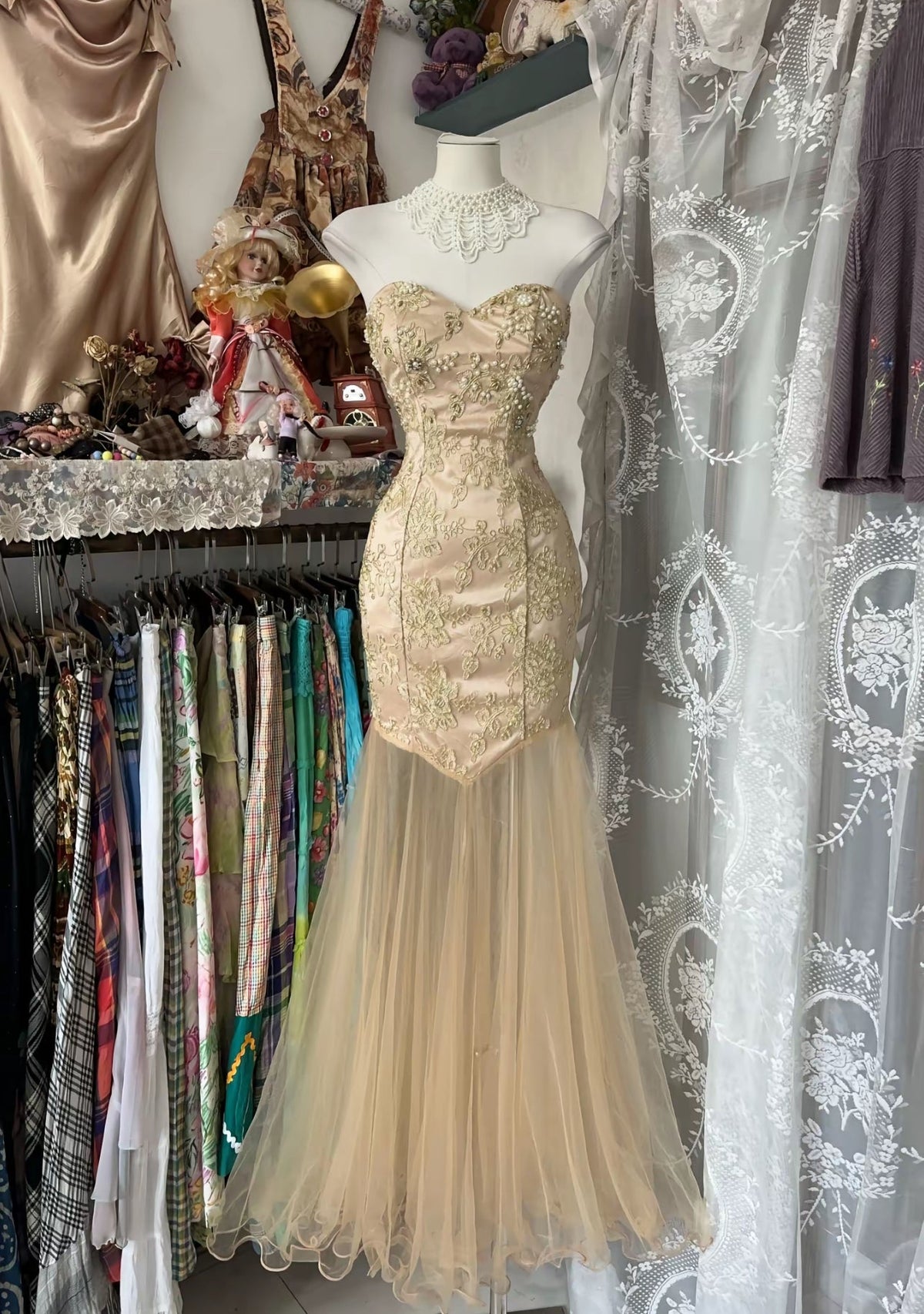 Sweetheart Mermaid Long Prom Dress Lace Evening Dress