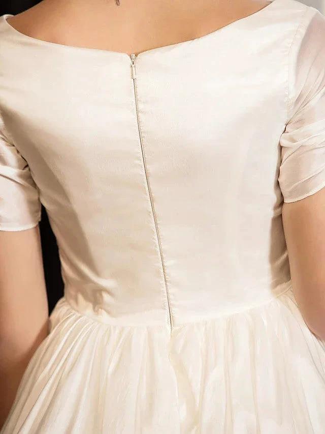 1950s Vintage Short A-Line V Neck Wedding Dresses with Sleeves (ZD15957)
