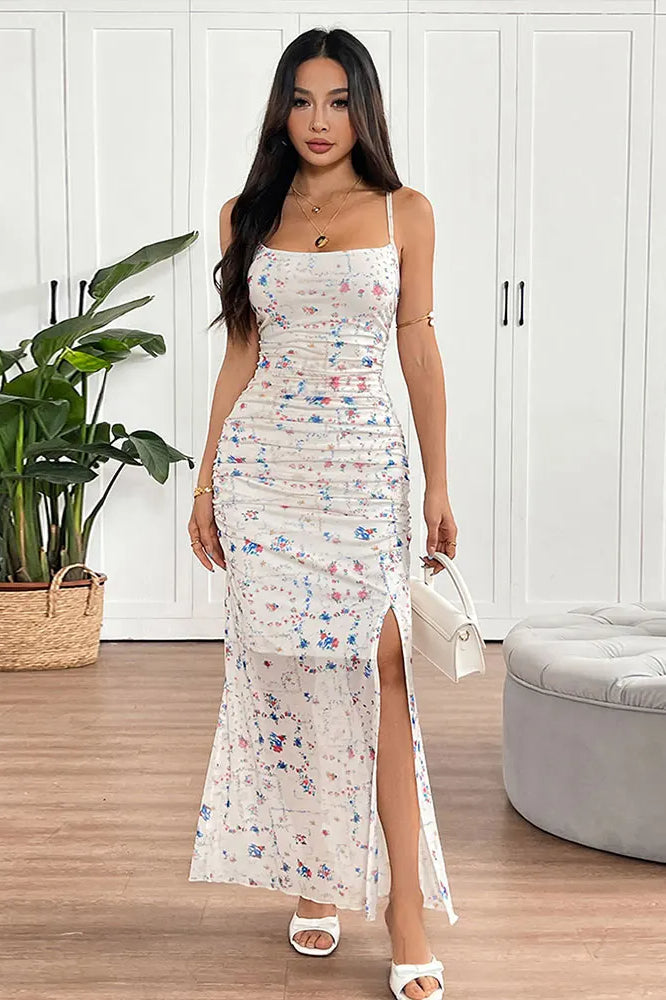 Spaghetti Strap Backless Floral Dress - FashionDia