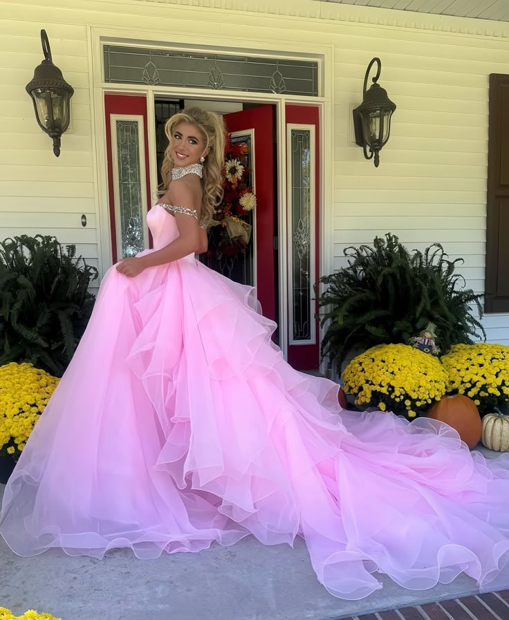 Charming A Line Off the Shoulder Pink Tulle Long Party Dress with Beading