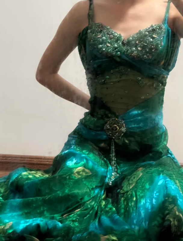 Green Vintage Long Prom Dress Retro Evening Dress