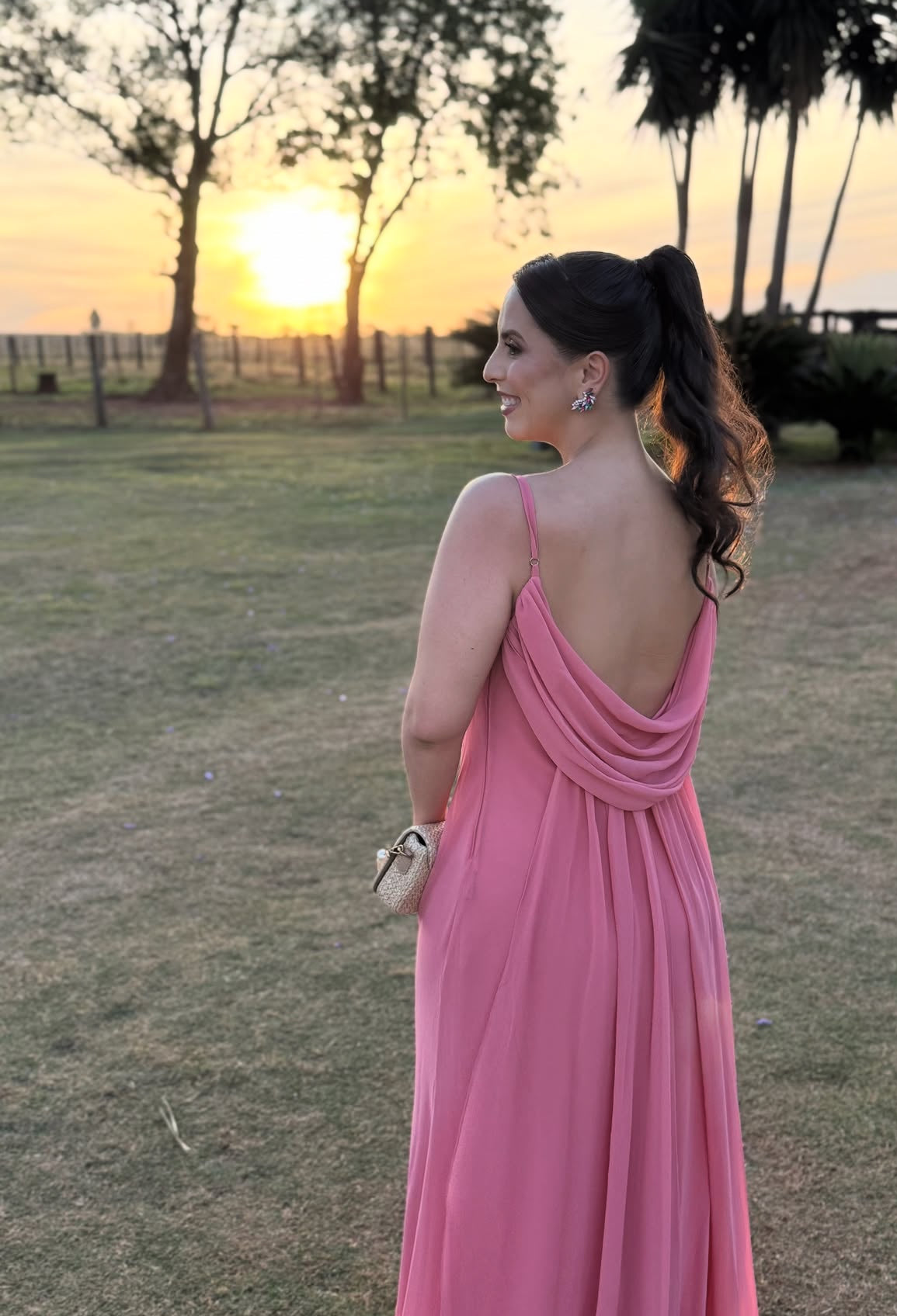 Pink Chiffon Wedding Guest Dress Spaghetti Straps Party Dress J8838