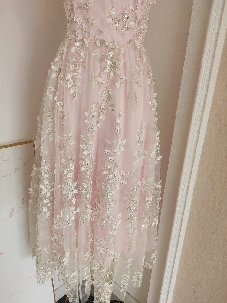 Sexy A-Line High Neckline Pink Tulle Dinner Party Dresses Birthday Outfits - View 6 | FashionDia