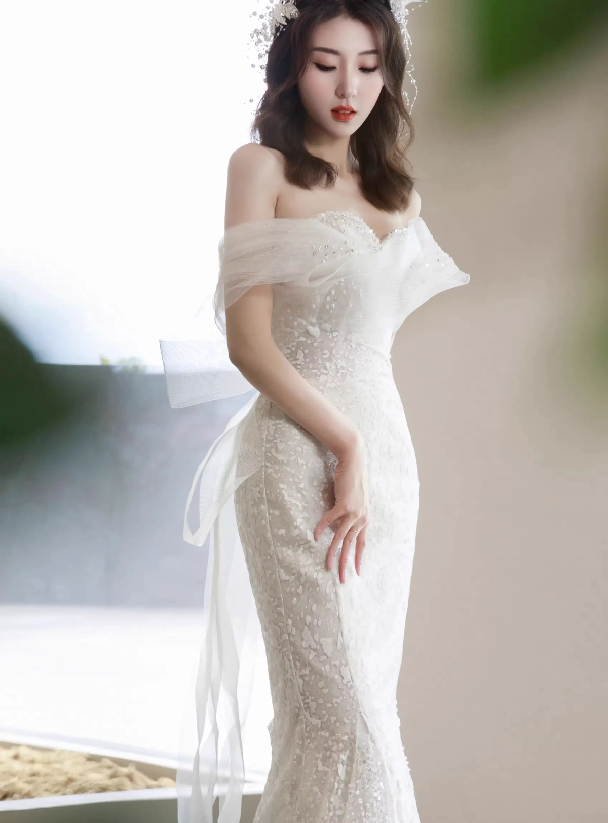 Glitter Mermaid Wedding Dress,Chic Bridal Dress ,Y2415 (ZD13632)