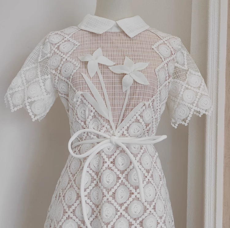 Cute A-Line Short Sleeves White Lace Party Dress Holiday Birthday Dresses - View 6 | FashionDia