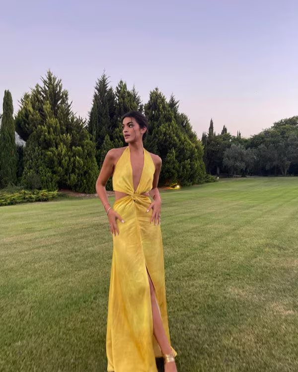 Pretty A-Line Halter Neckline Long Yellow Prom & Evening Dress Formal Dress - View 4 | FashionDia