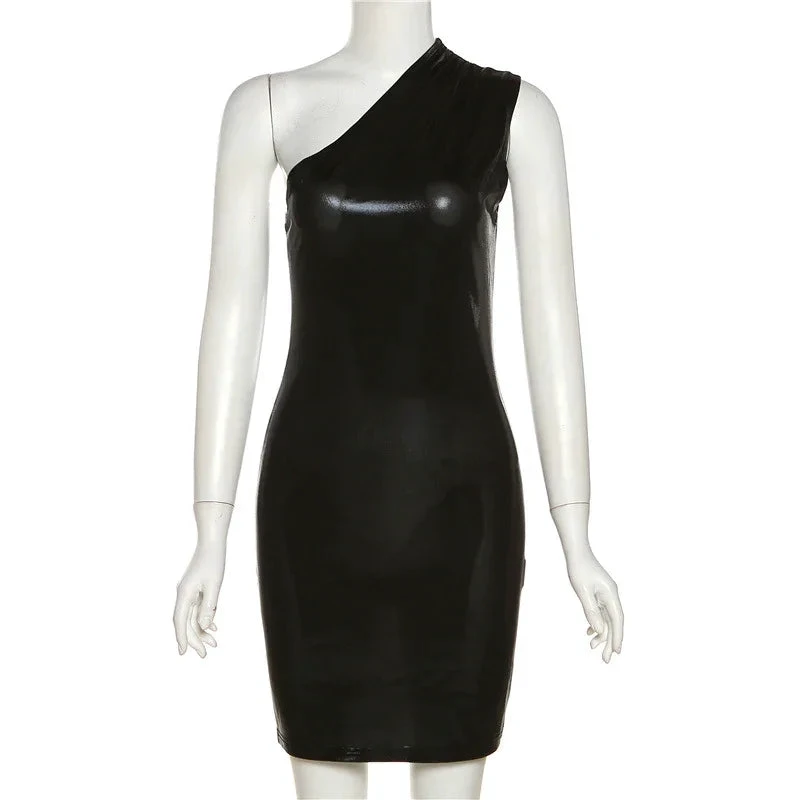 Sexy Dress Women One Shoulder Dress Solid Color Sleeveless Homecoming Dress Y1987 by simplepromdress