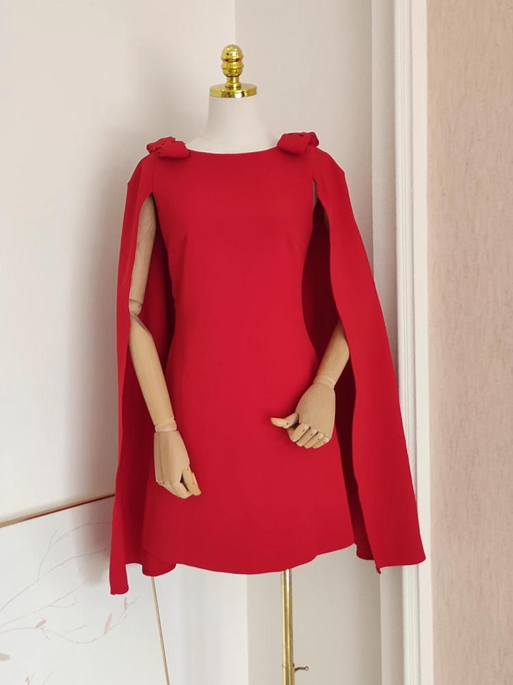 Cute A Line Boat Neckline Red Satin Short Homecoming Dresses Birthday Outfits With Cape