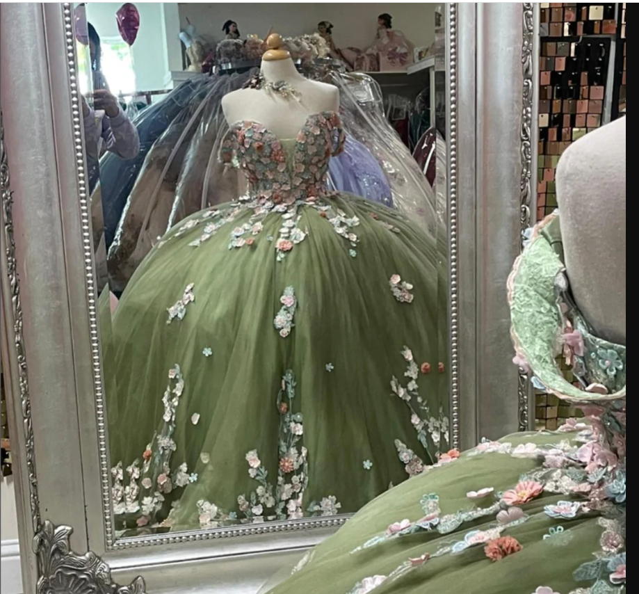 Off-the-Shoulder Tulle Ball Gown Sweet 16 Dress With Flowers - FashionDia