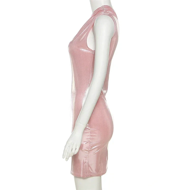 Sexy Dress Women One Shoulder Dress Solid Color Sleeveless Homecoming Dress (ZD12304)