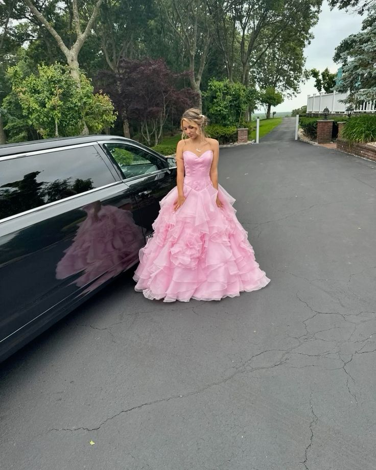 Cute Pink Strapless Tulle Layered Long Party Dress Formal Birthday Prom Dresses - FashionDia