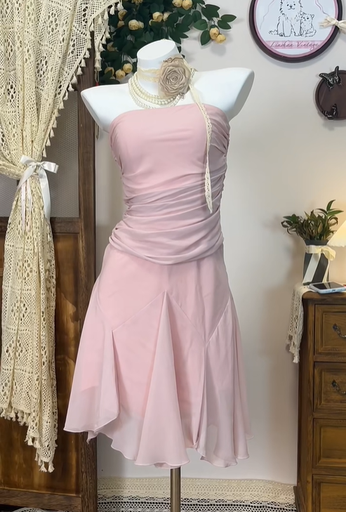 Sweet Pink Strapless Chiffon A Line Homecoming Dress Mini Party Dress