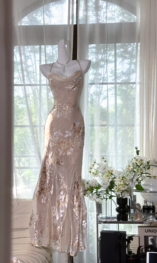 Pretty Spaghetti Straps Chiffon Print Floral Mermaid Long Party Dress Evening Gown - View 2 | FashionDia