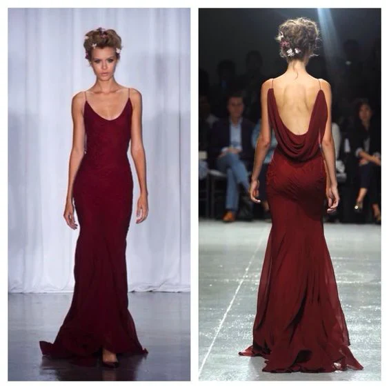 Vintage Burgundy Mermaid Evening Dress Long Prom Dress - View 3 | FashionDia