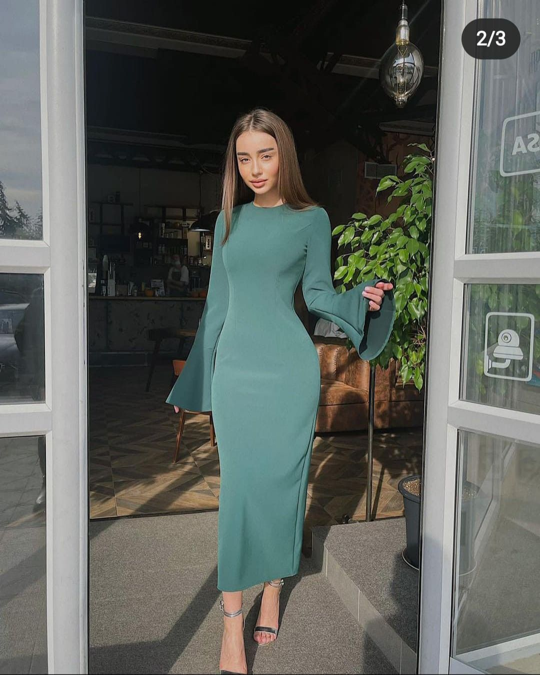 Modest Pure Color Prom Dress with Bell sleeves,Winter Dance Dress