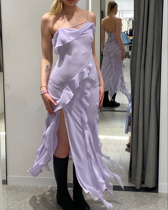 Backless Sleeveless Ruffle Tassel Side Split Irregular Party Dress - FashionDia