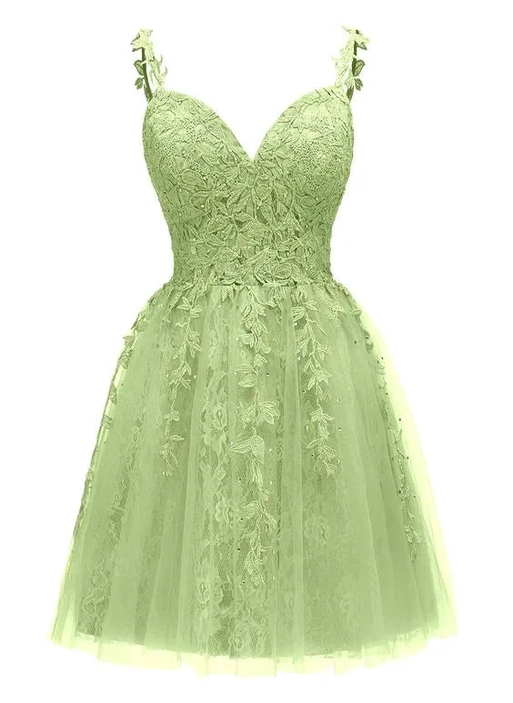 Backless Short Cocktail Dress with Appliques Spaghetti Straps Homecoming Dress Y2418 by simplepromdress