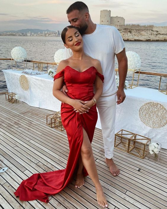Off The Shoulder Red Prom Dress,Red Evening Dress