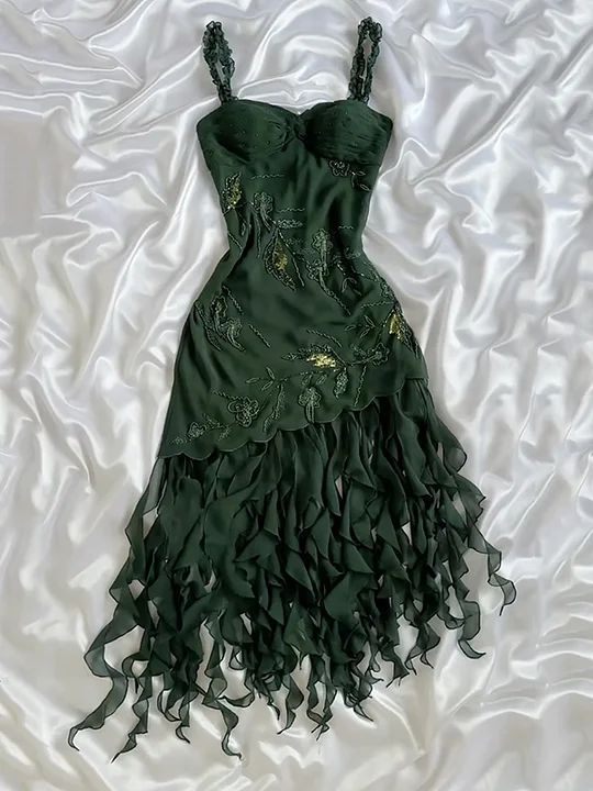 Vintage Green Chiffon Beaded Ruffles Short 19th Birthday Outfits Homecoming Dress - FashionDia