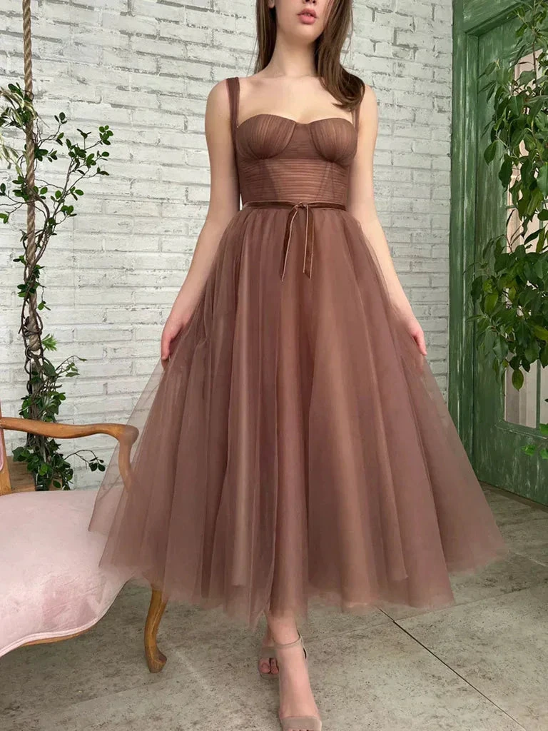Brown Tea Length Prom Dresses Tea Length Brown Formal Homecoming Dresses (ZD12541)