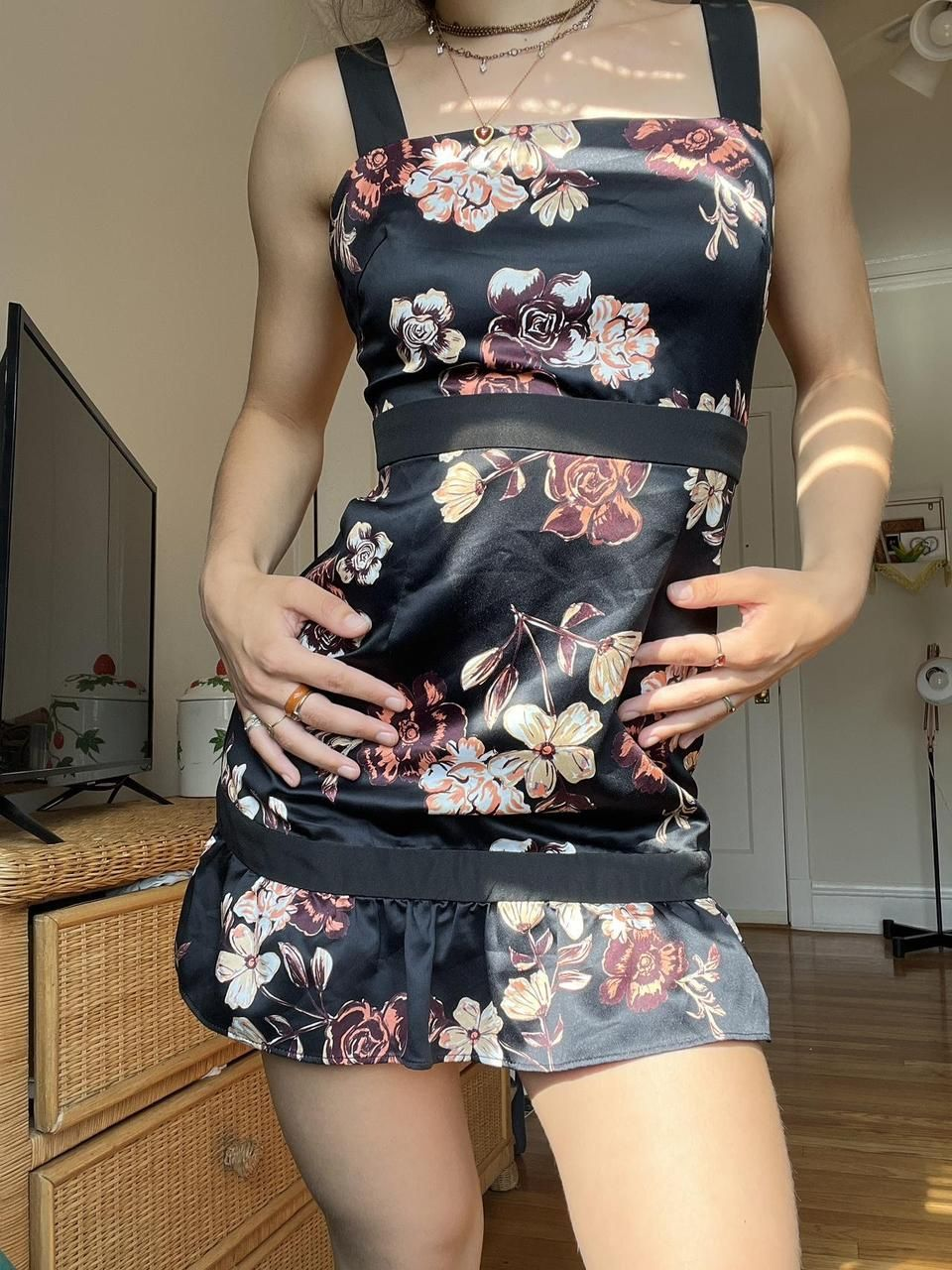 Black Satin Print Floral Sheath Sexy Cocktail Dress Vintage Formal Graduation Homecoming Dress - FashionDia