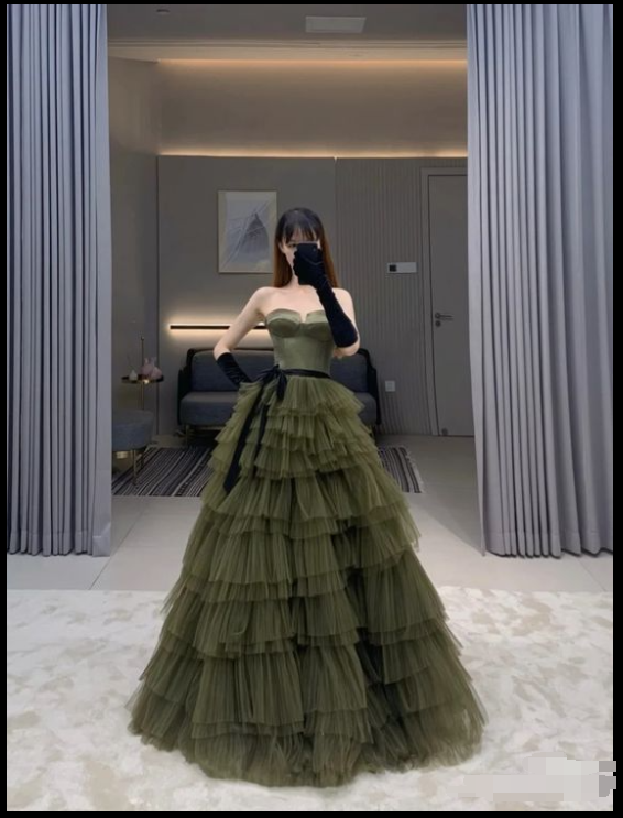 A-Line Tulle Layered Long Prom Dress Corest Chic Formal Evening Dress - FashionDia