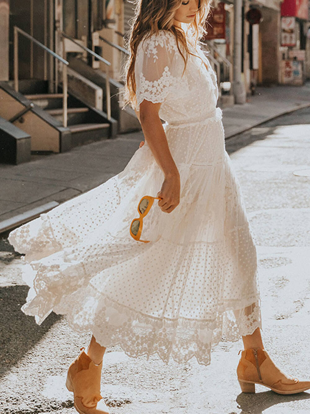 Statement Soraya Lacey Midi Dress with V Neck and Short Sleeves Occasion Edit