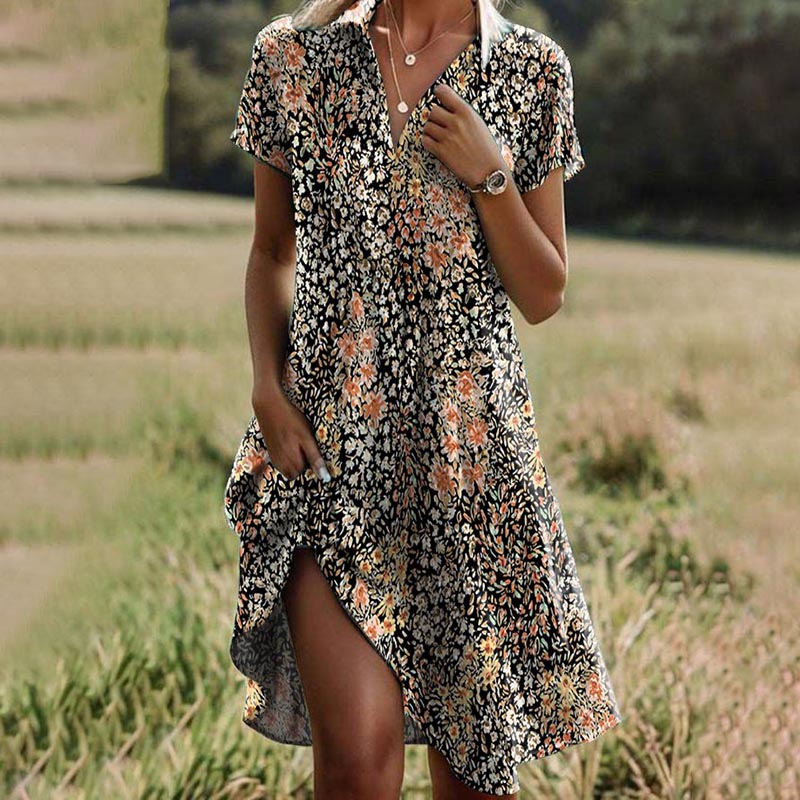 Caterina Minimalist Vintage Floral Print Dress Boutique Collection