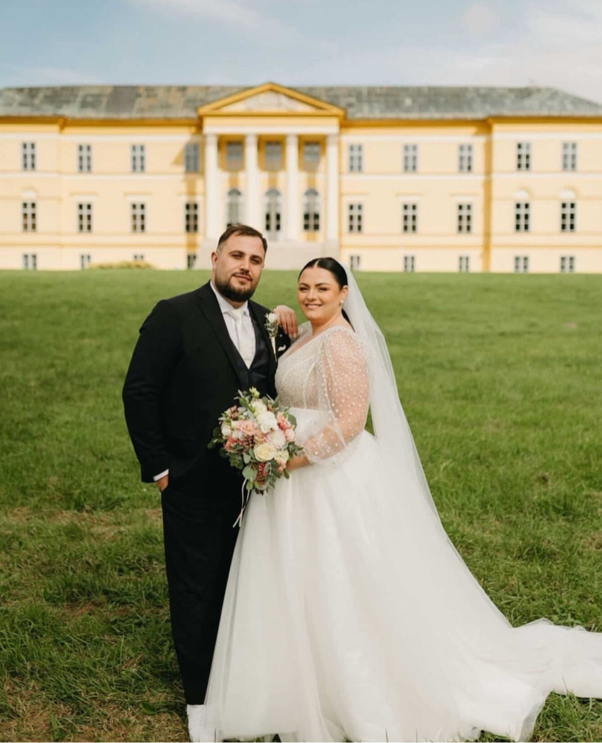 Illusion Neck Plus Size Chic A-Line Lace Sweep Train Long Sleeves Wedding Dresses