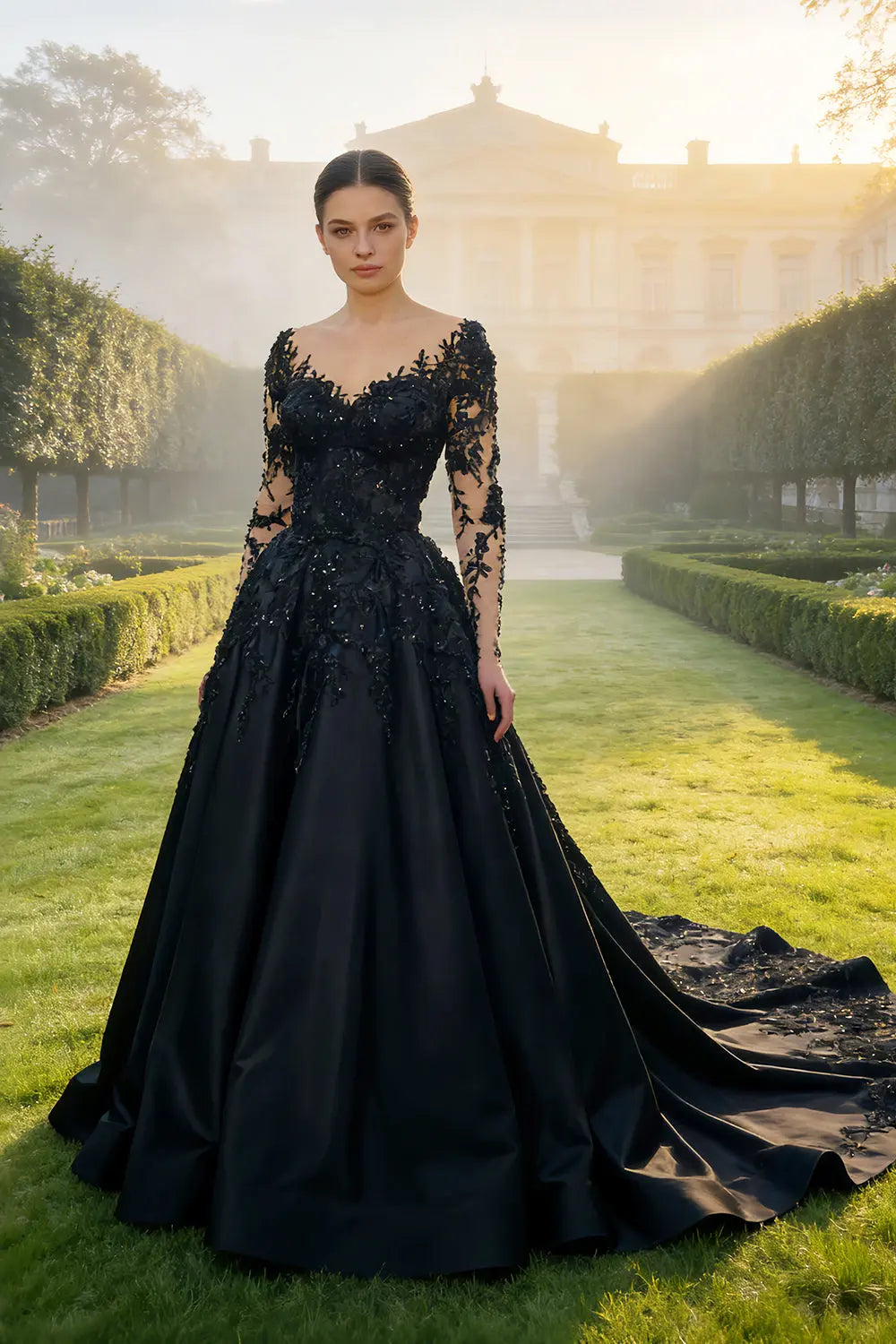 Black Luxury Gothic Wedding Dress Bridal Gown Heavy Beading ZP199