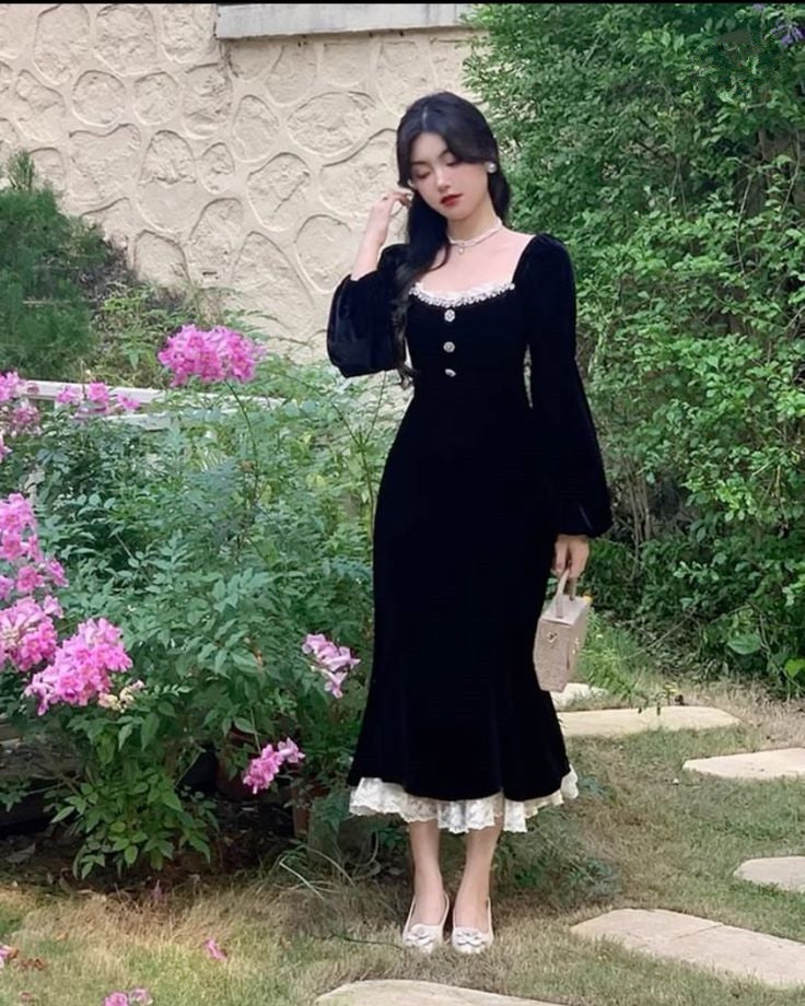 Black Velvet Prom Dress Black Evening Dress Formal Prom Gown - FashionDia