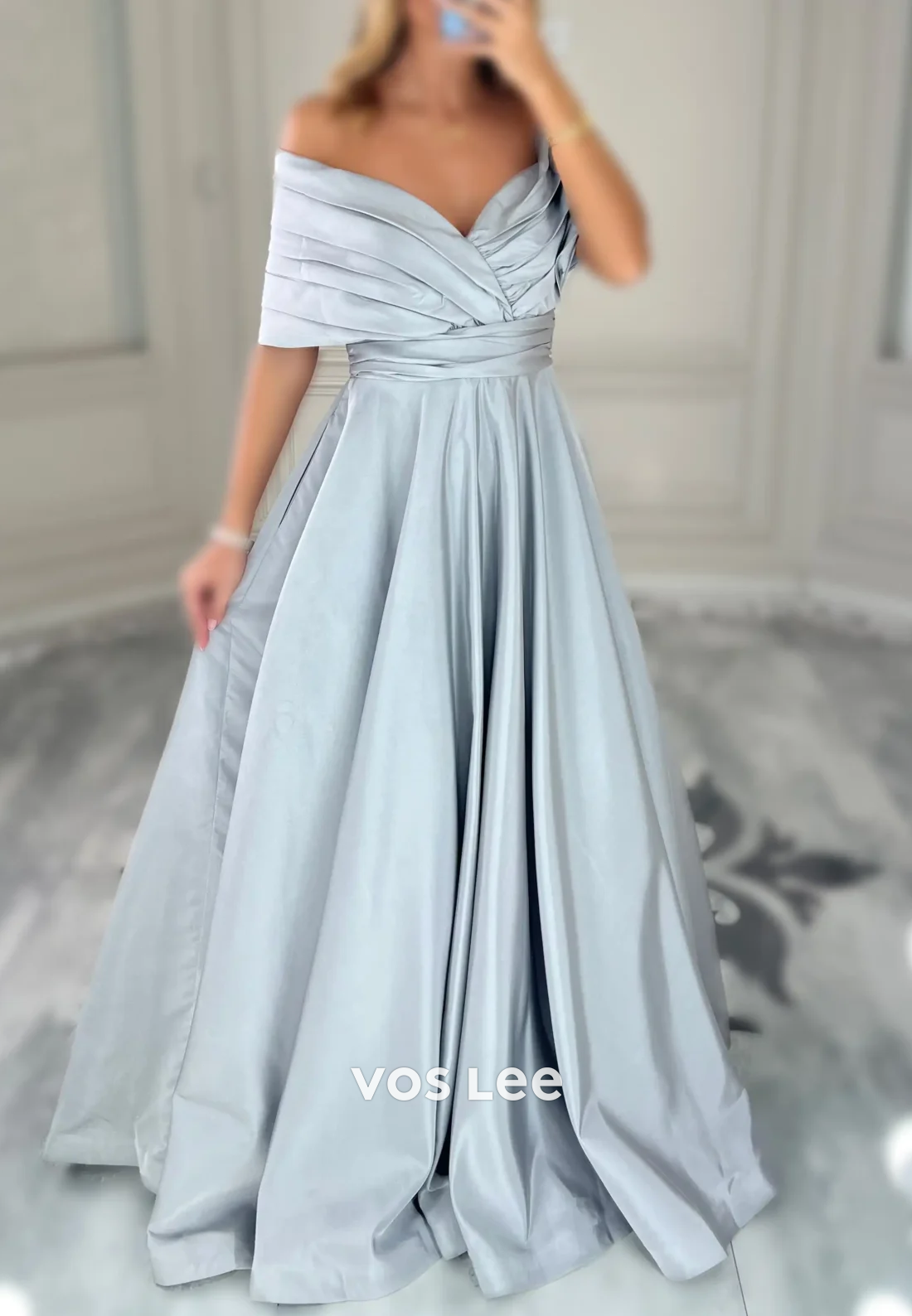 A-line Off the Shoulder Satin Tie Back Lace up Formal Evening Dresses